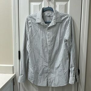 Men’s White Checkered Express Dress Shirt; Size Medium